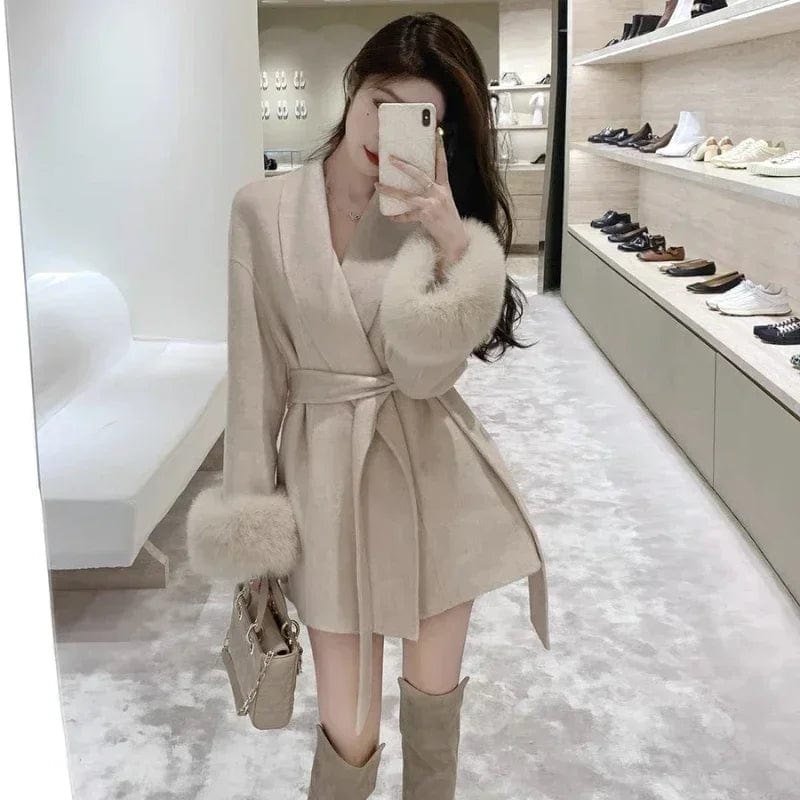 High-grade Short Women's Tweed Trench Coat Long Section Pure Temperament Coat Long-sleeved Lapel Thin Commuter Jacket Female