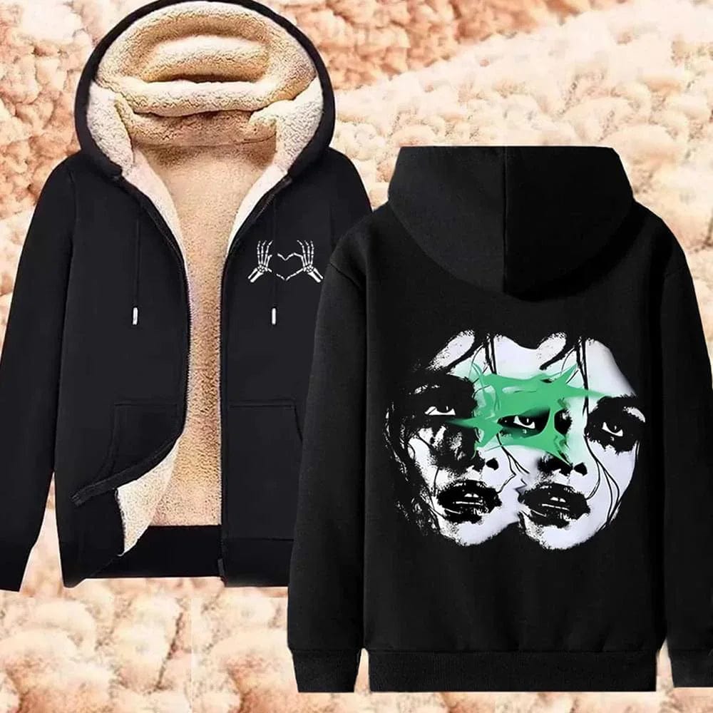 Gothic Anime Outwear Lamb Wool Coat Y2k Autumn Winter Sweatshirts Fur Jacket for Women Men Warm Jacket Snowsuit Thermal Clothing