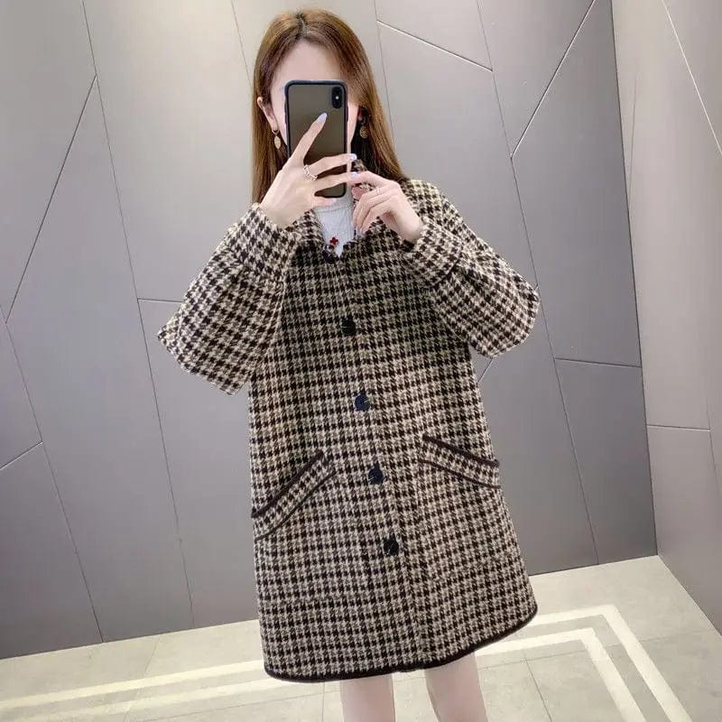 2022 New Autumn Winter Woolen Coat Female Med Long Casua Loose Women Woolen Jacket Thicken Warm Slim Women's Overcoat Tops R2213