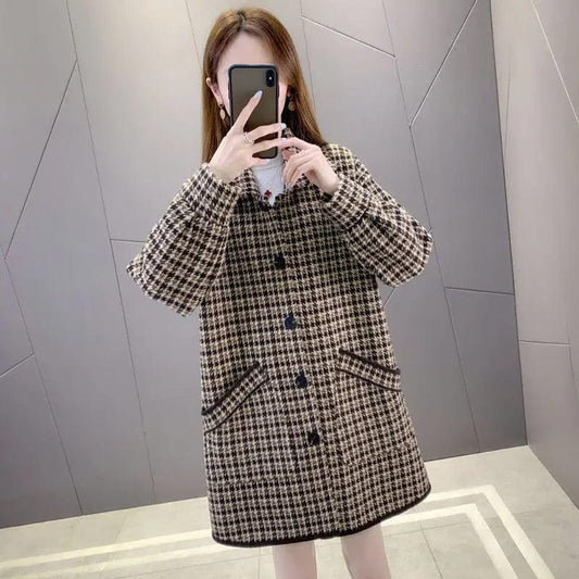 2022 New Autumn Winter Woolen Coat Female Med Long Casua Loose Women Woolen Jacket Thicken Warm Slim Women's Overcoat Tops R2213
