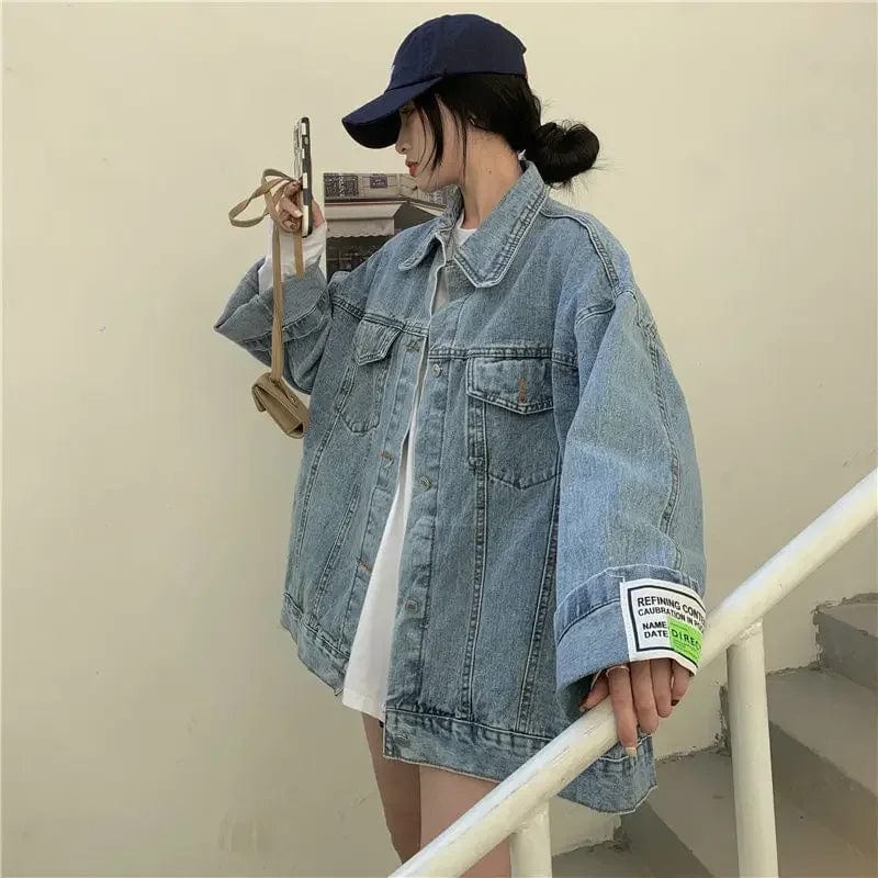 Denim Jacket for Women 2024 Loose Single Breasted Turn Down Collar Long Sleeve Jacket Casual Vintage Female Loose BF Jean Coat