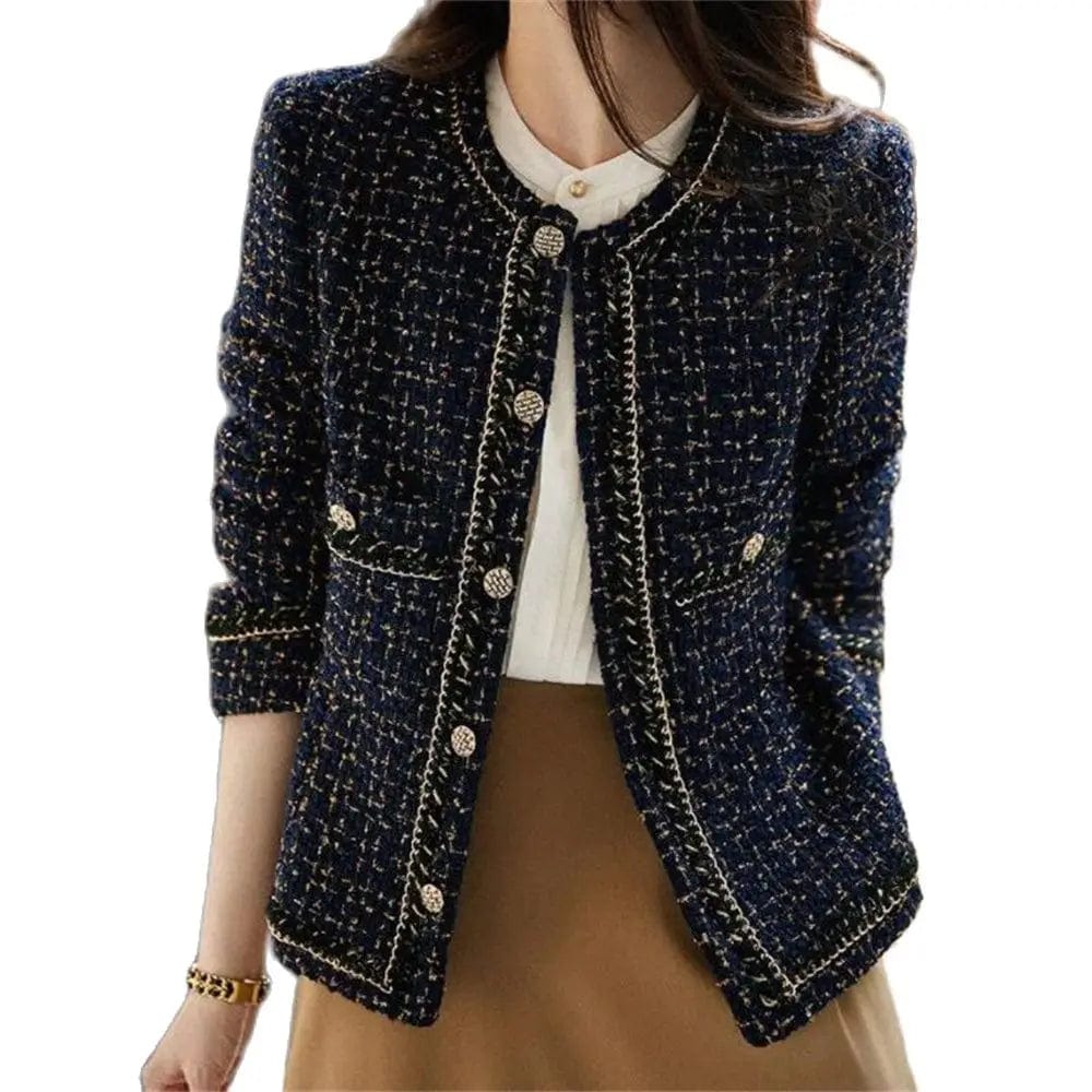 Female 2024 Autumn Single Breasted Outwear Office Lady Korean Style Tweed Jackets Women Elegant Blend Wool Coat With Pockets