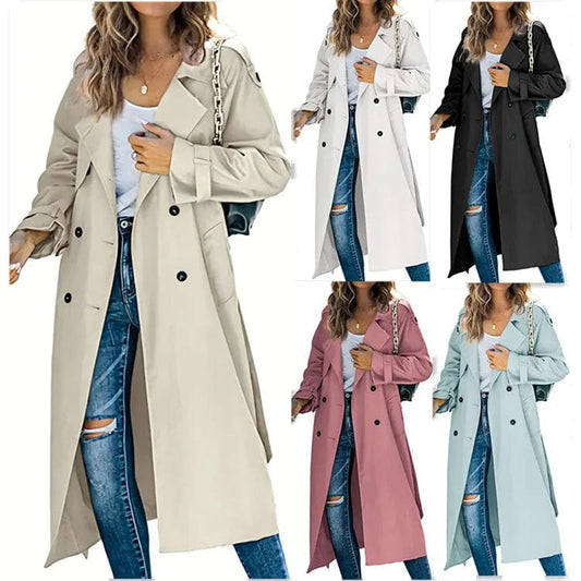 Women's Jackets Double Breasted Long Trench Female Coat Classic Lapel Long Sleeve Windproof Overcoat With Belt Autumn Streetwear