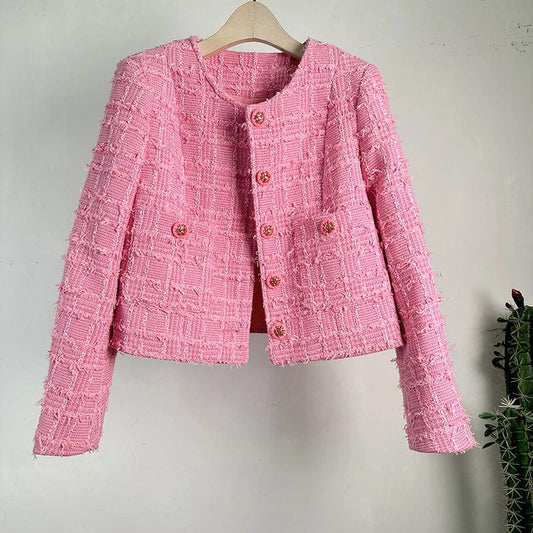High Quality French Elegant Small Fragrant Tweed Jackets For Women Wool Female Cardigan Sweet Plaid Coat Outerwear Casaco