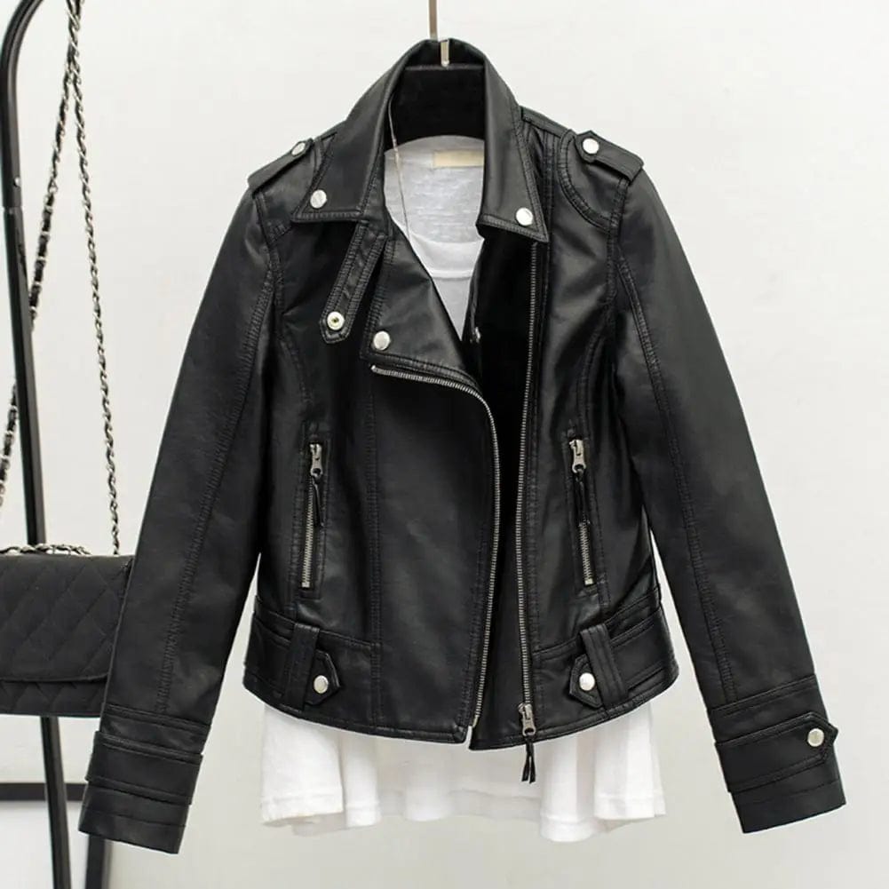 Women Motorcycle Jacket Stylish Women's Faux Leather Motorcycle Jacket with Zipper Placket Lapel Spring Autumn for Streetwear