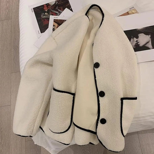 Women Faux Shearling Jacket Women Loose Jacket Stylish Women's Round Neck Cardigan Coat Thick Warm Fashionable Winter Jacket