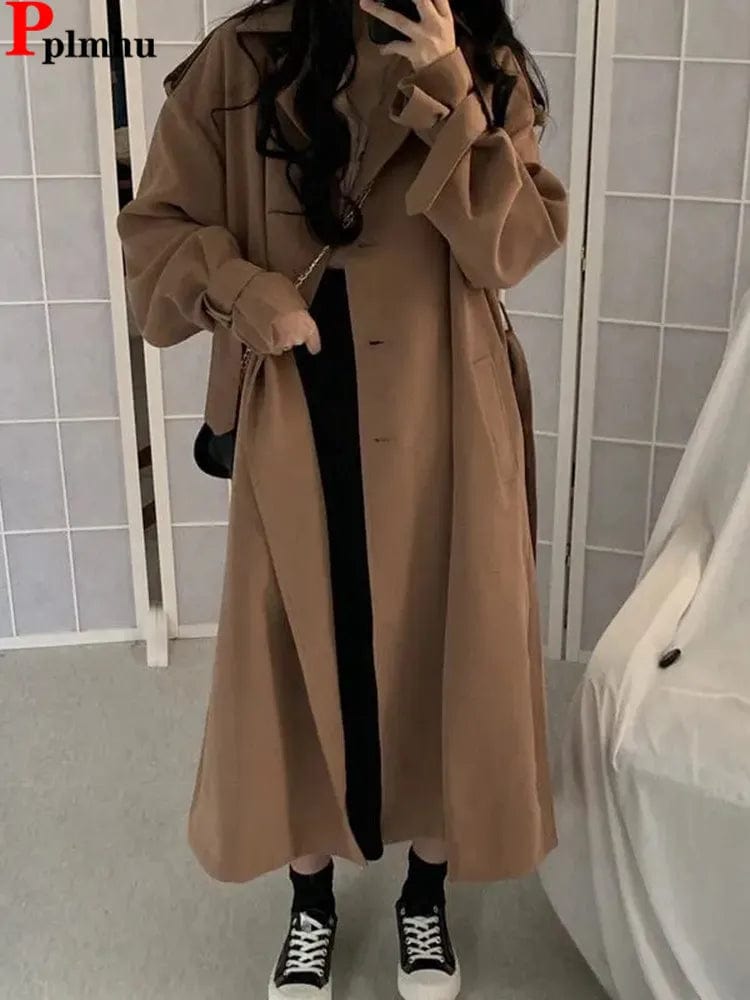 High Grade Khaki Long Trench Coats Elegant Formal Women Jackets Coats Double Breasted Design Cuffs Spring Fall Chaquetas New