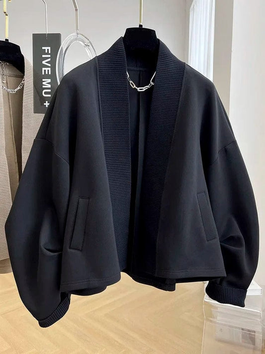 Vintage Streetwear Solid Color Cardigan Jacket Winter Warm Lady Commuter Temperament Coat Design Sense High Quality Jacket