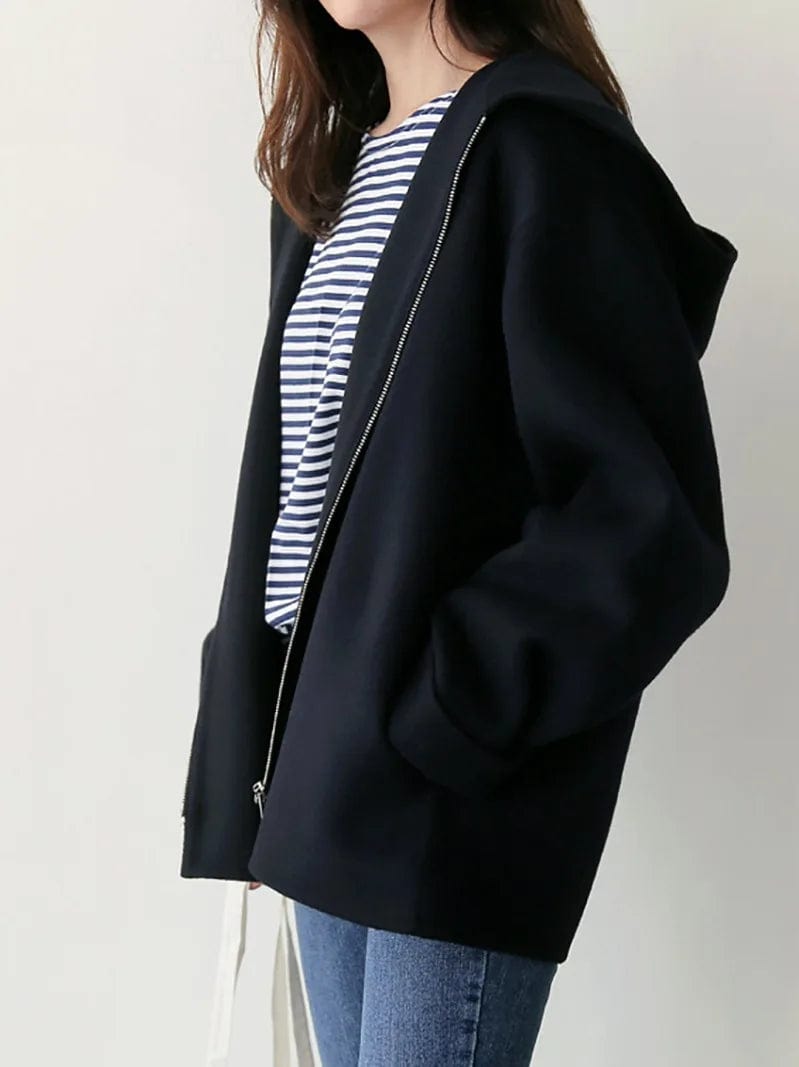 Women's Hooded Woolen Jacket, Loose, Short, Monochromatic, Small and Casual, Korean Version, Autumn  Winter, New, 2024