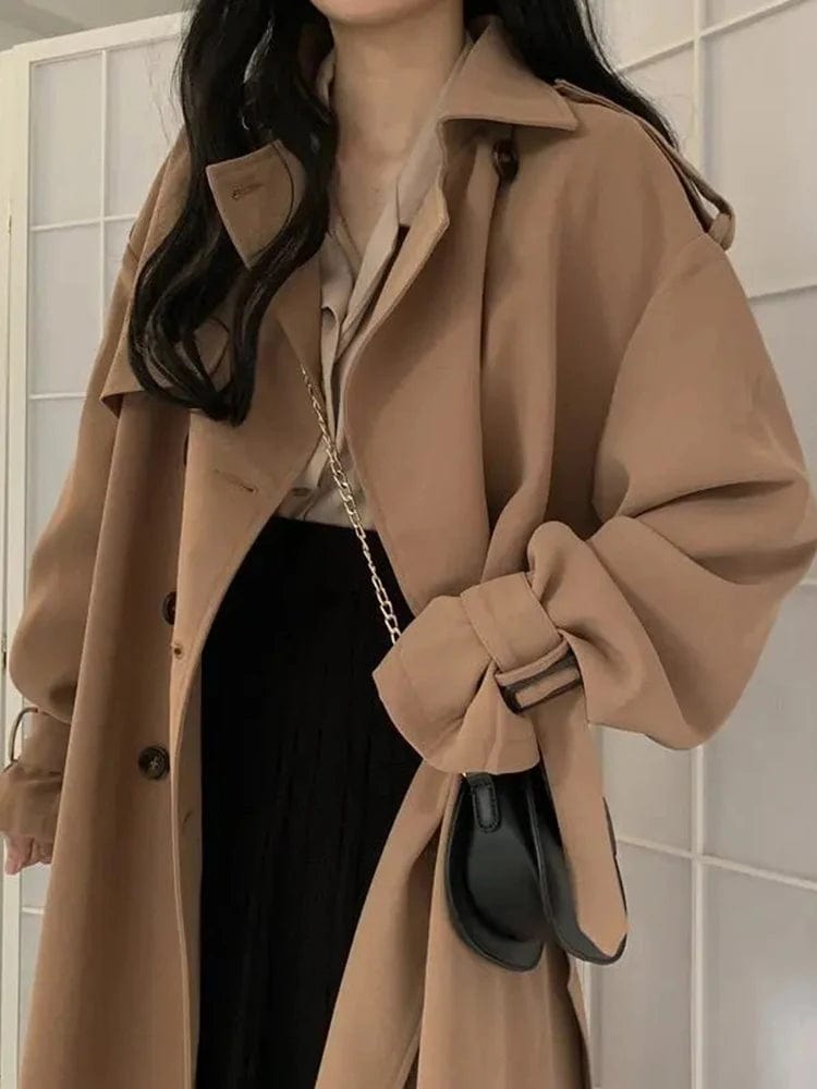 High Grade Khaki Long Trench Coats Elegant Formal Women Jackets Coats Double Breasted Design Cuffs Spring Fall Chaquetas New