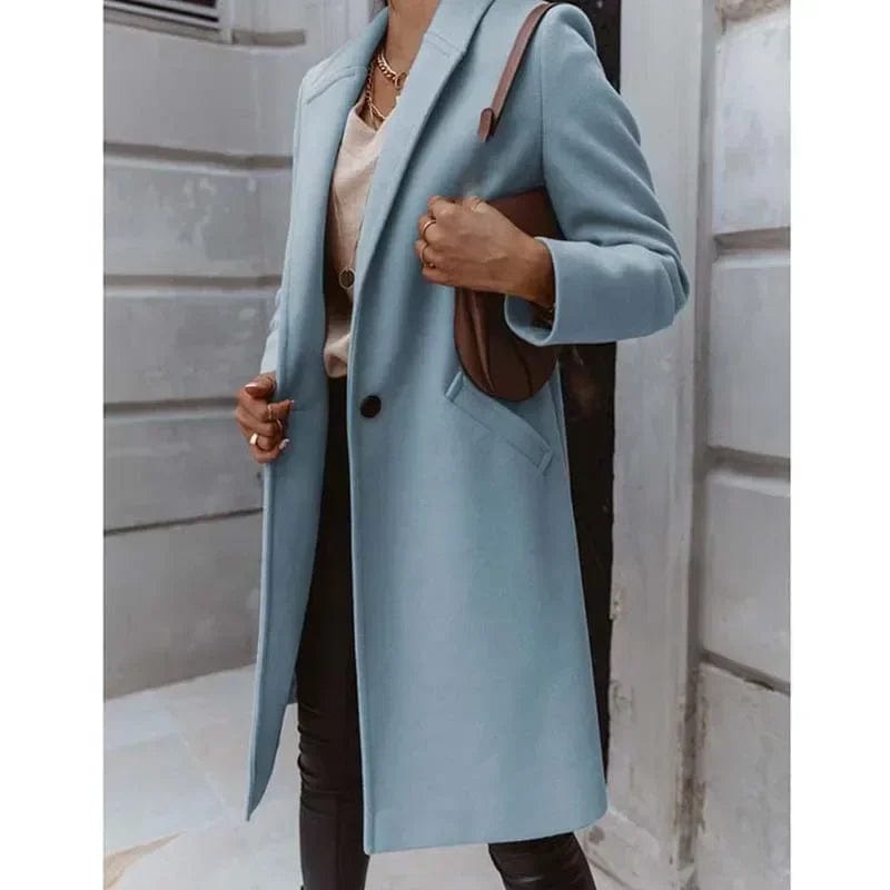 2024 Cardigan One Button Elegant Women Wool Jackets Long Sleeve Office Lady Party Autumn Winter Pockets Coats Long Trench L036