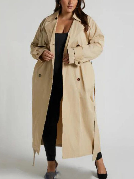 Women's Jackets Double Breasted Long Trench Classic Lapel Collar Long Sleeve Windproof Overcoat With Belt Female Coat Autumn