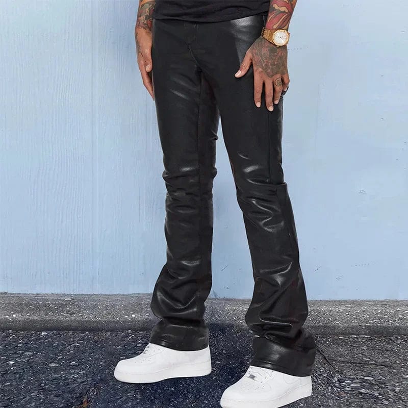 2023 New Fashion Men PU Leather Pants Vintage Slim Fit  Straight Trousers Spring Autumn Casual Streetwear Skinny Long Pant Male