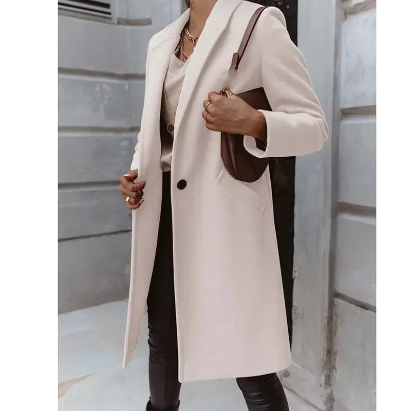 2024 Cardigan One Button Elegant Women Wool Jackets Long Sleeve Office Lady Party Autumn Winter Pockets Coats Long Trench L036