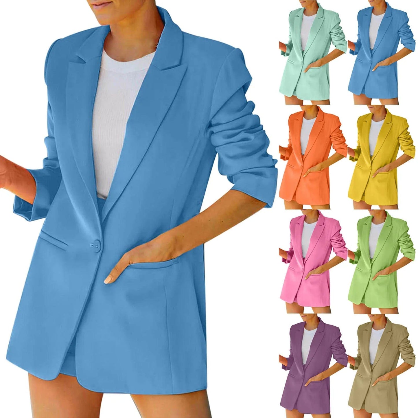 Women Blazer Jacket Chic Fashion Notched Collar Blazer Casual Button Long Sleeve Work Suit Coat Office Lady Elegant Blazers