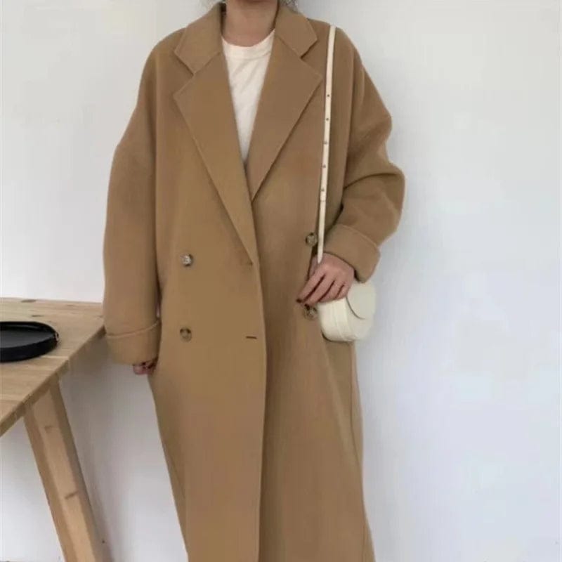 2024 Spring Autumn Double-breasted Double-sided Woolen Coat Women's Loose Simple Korean Style Elegant Versatile Wool Jacket