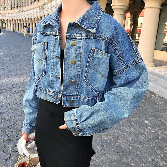 Loose Jackets Women Vintage Simple Spring Autumn Chic Denim Korean Solid Color Loose Long Sleeve Womens Jacket All-match Jackets