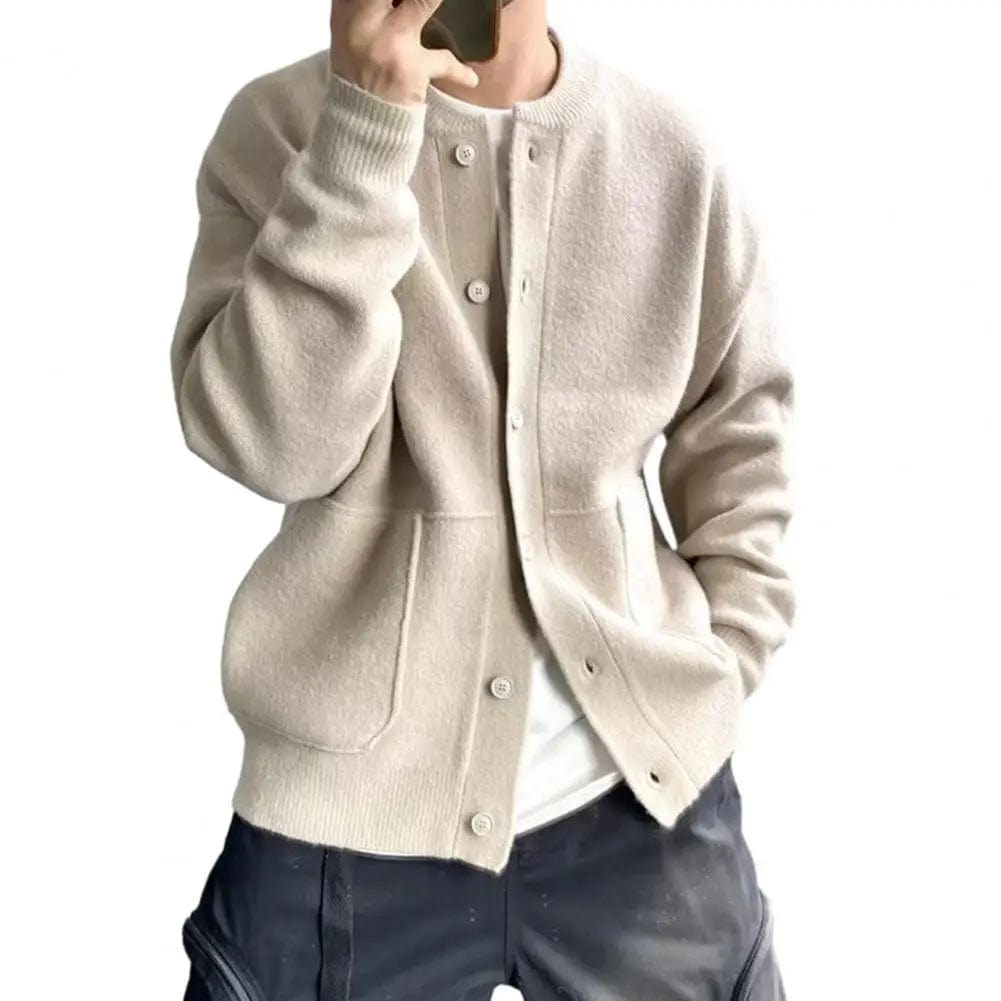 Men Fall Winter Sweater Coat Round Neck Single-breasted Knit Cardigan Long Sleeve Knitted Thick Warm Men Cardigan Sweater