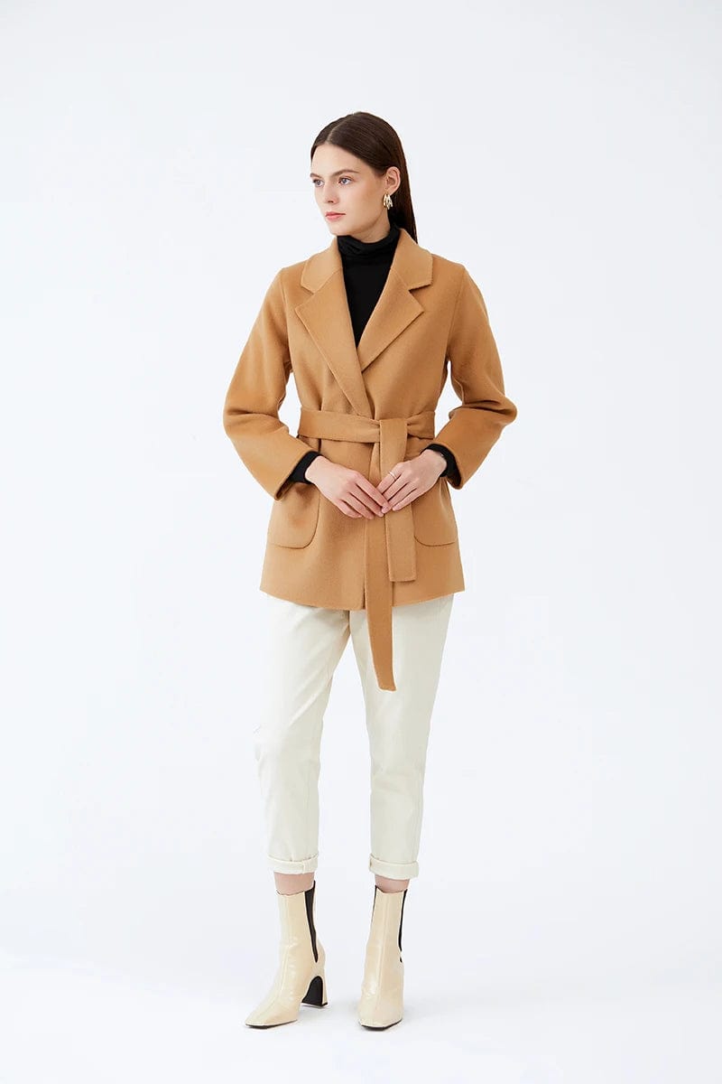 Spring and Autumn New Women's Coat Conventional Pure Wool Woolen Coat Waist-Tied Classic Women's Top Fashion Trendy Style