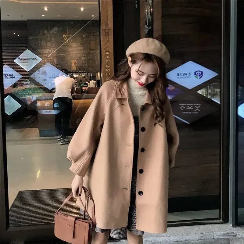 Fashion Winter Women's Long-sleeved Coat Autumn and Winter Comfortable Tweed Trench Coat Thickened Warm Coat