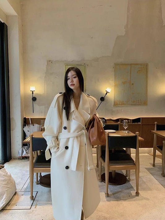 2023 Spring Autumn New Double-breasted Lapel Double-sided Wool Woolen Coat Women's Fashion Versatile British Style Coat