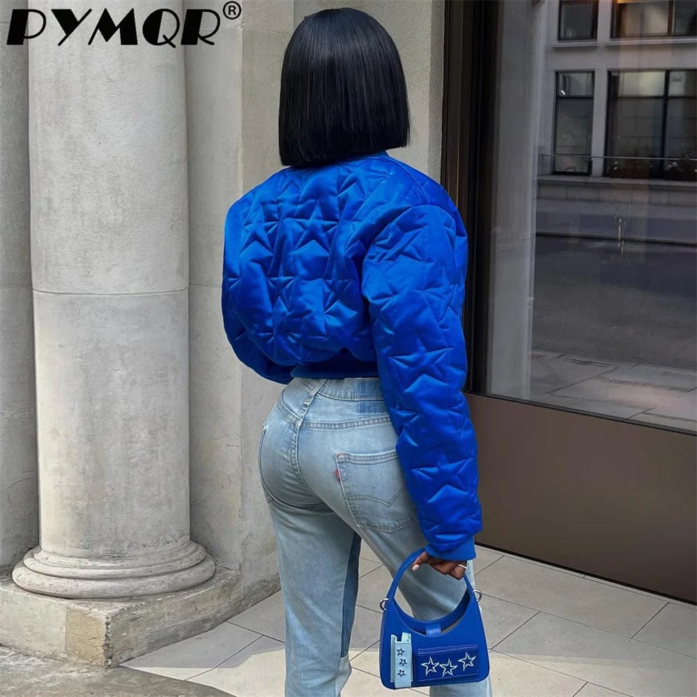 PYMQR Star Embossed Thumb Clip Cotton Thickened Thermal Jacket Coat 2023 Winter Streetwear Y2K Hip Hop Female Clothing Wholesale