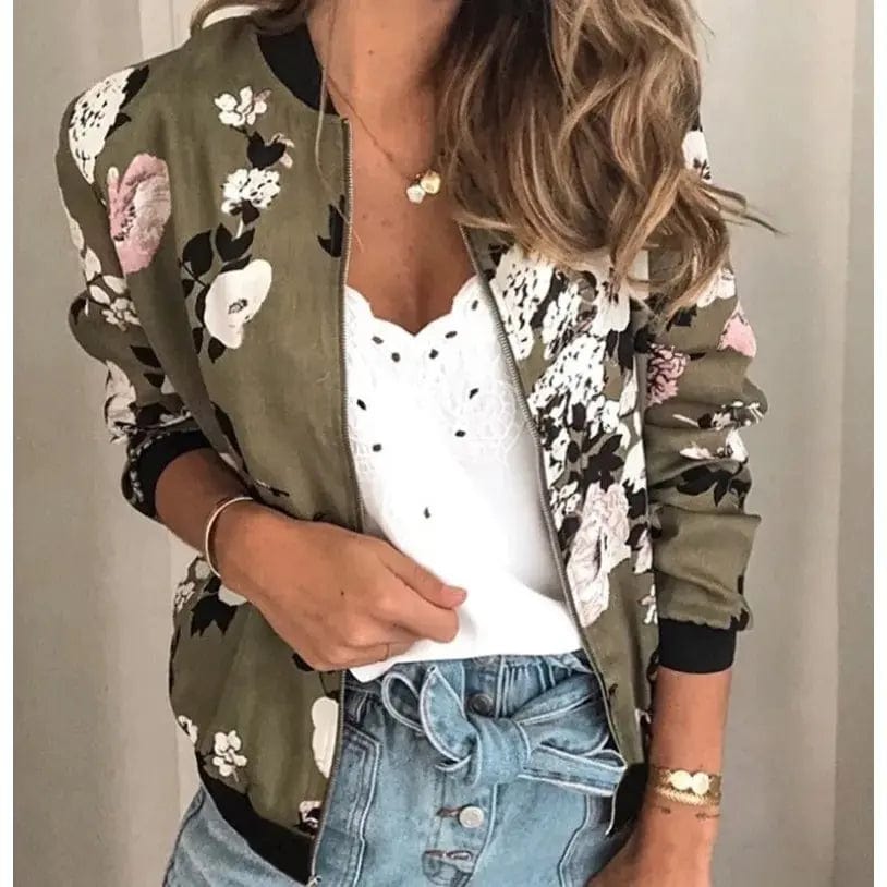 Fashionable Autumn/winter Women's Round Neck Long Sleeve Zip-up Jacket Printing