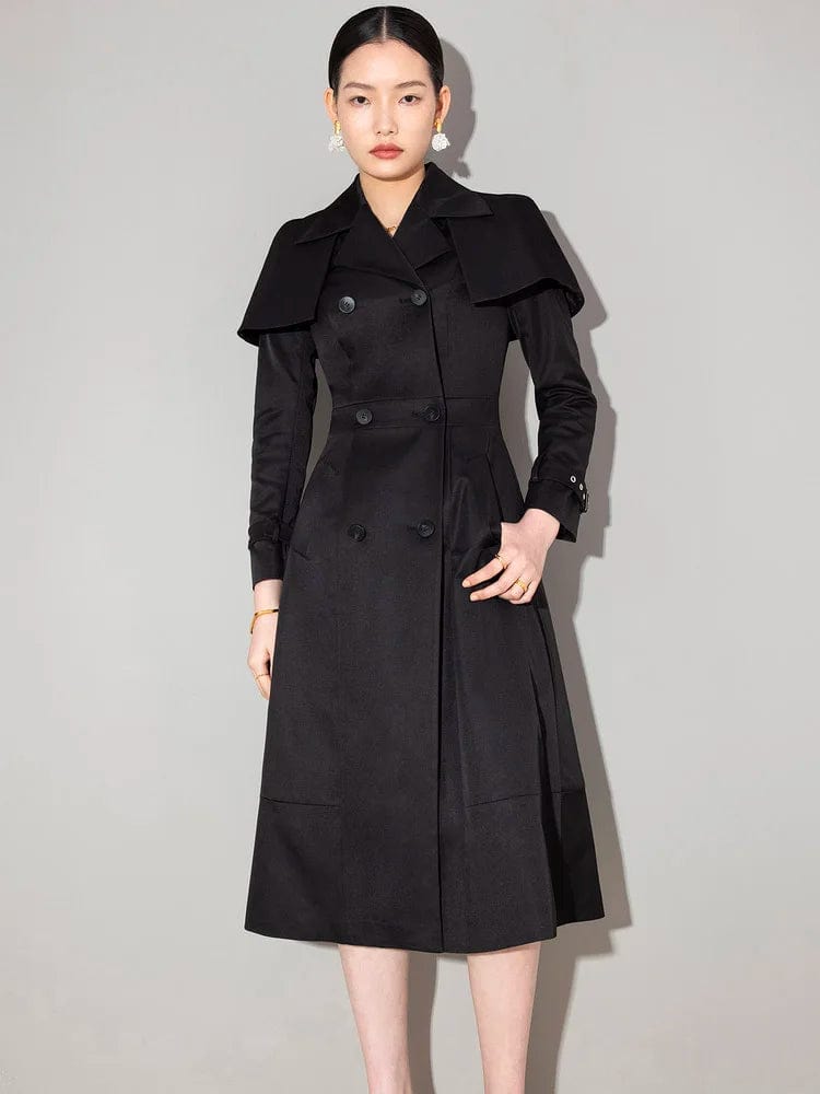 High end windbreaker women's new spring and autumn temperament design sense senior double breasted coat long