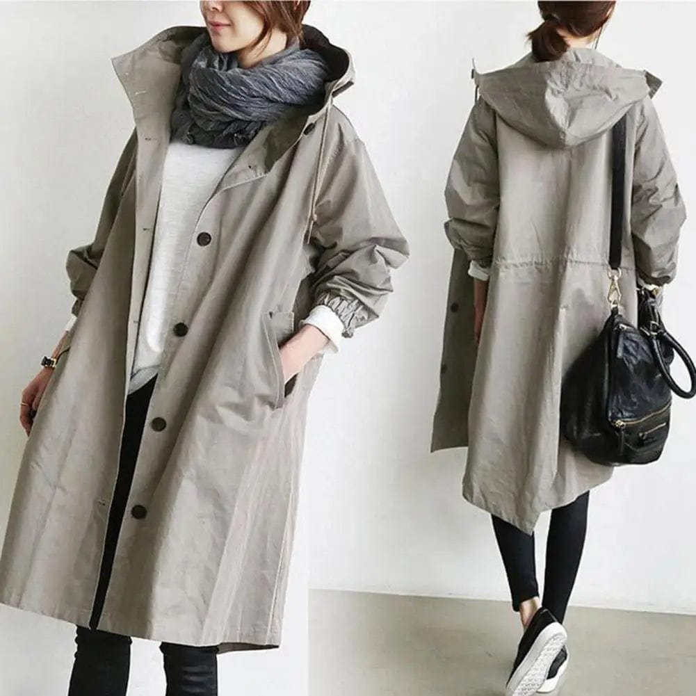 2024 Women Windbreaker Double Breasted Trench Coat Vintage Hooded Long Sleeve Lady Outfits Elegant Mid-length Jacket Outerwear