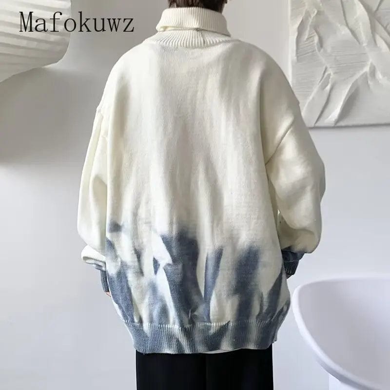 Autumn Winter Turtleneck Tie-dye Sweater Men's Loose Casual High Street Pullover Sweaters Men Knitted Tops Male Clothes