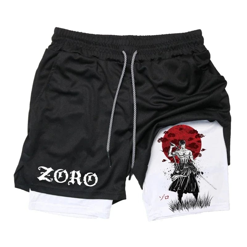 2-in-1 Stretch Compression Shorts for Men Anime Quick Dry Athletic Gym Shorts Fitness Workout Running