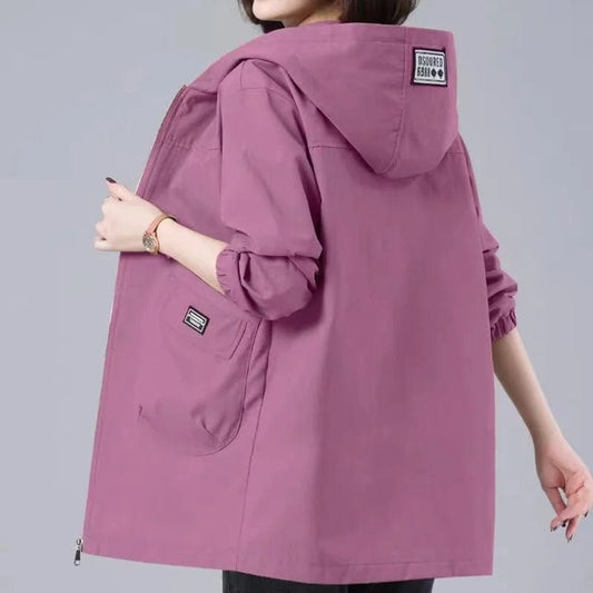 2024 New Women's Jackets Long Coat Spring Windbreaker Famale Hooded Causal Loose Basic Coat Zipper Lightweight Jacket Outwear