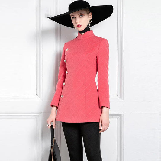 Original Designer Wool Modified Cheongsam Women'S Pink Autumn Winter New Fashion Temperament Woolen Top