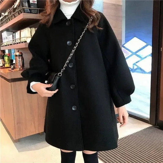 Fashion Winter Women's Long-sleeved Coat Autumn and Winter Comfortable Tweed Trench Coat Thickened Warm Coat