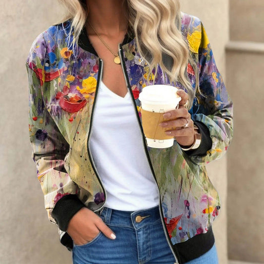 3D Floral Printed Women's Jackets Coat Outwear 2023 Autumn Long Sleeve Slim Bomber Jacket Tops Casual Woman Zipper Short Jackets