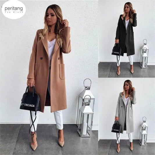 Casaco Feminino 2024 Solid Women Turn Down Collar Autumn Winter Cassic Simple Wool Long Coat Female Robe Outerwear Manteau Femme