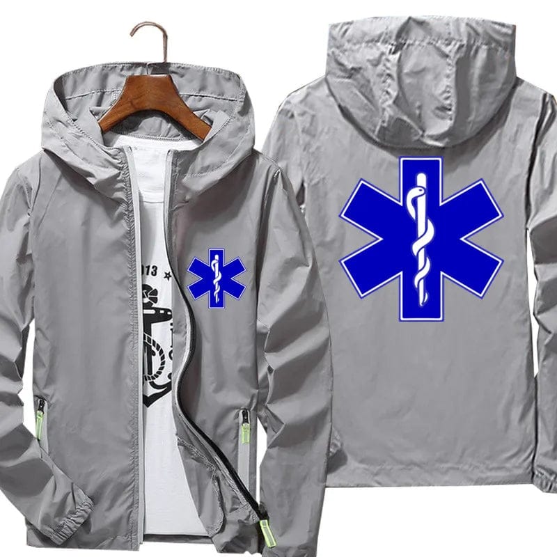 Casual Men's Windbreaker Thin Reflective Sunscreen EMT Emergency Ambulance Hooded Coat Sports Pilot Cycling Jacket Plus Size