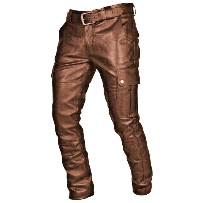 Fashion Solid Color Leather Trousers Men 2023 Spring Streetwear Casual Mutil Pockets Cargo Pants for Mens Leisure PU Long Pant