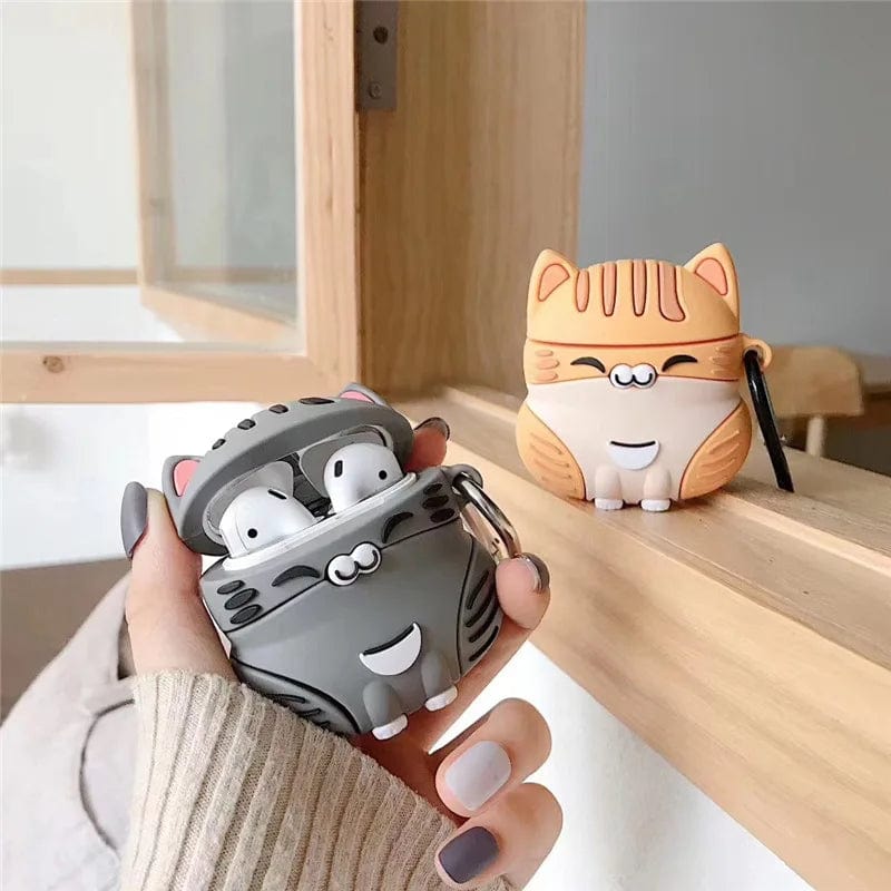 3D Cute Fat Orange Cat Box For Apple AirPods 1 2 Case Silicone Soft Wireless Bluetooth Earphone Shell For Airpods Pro Case
