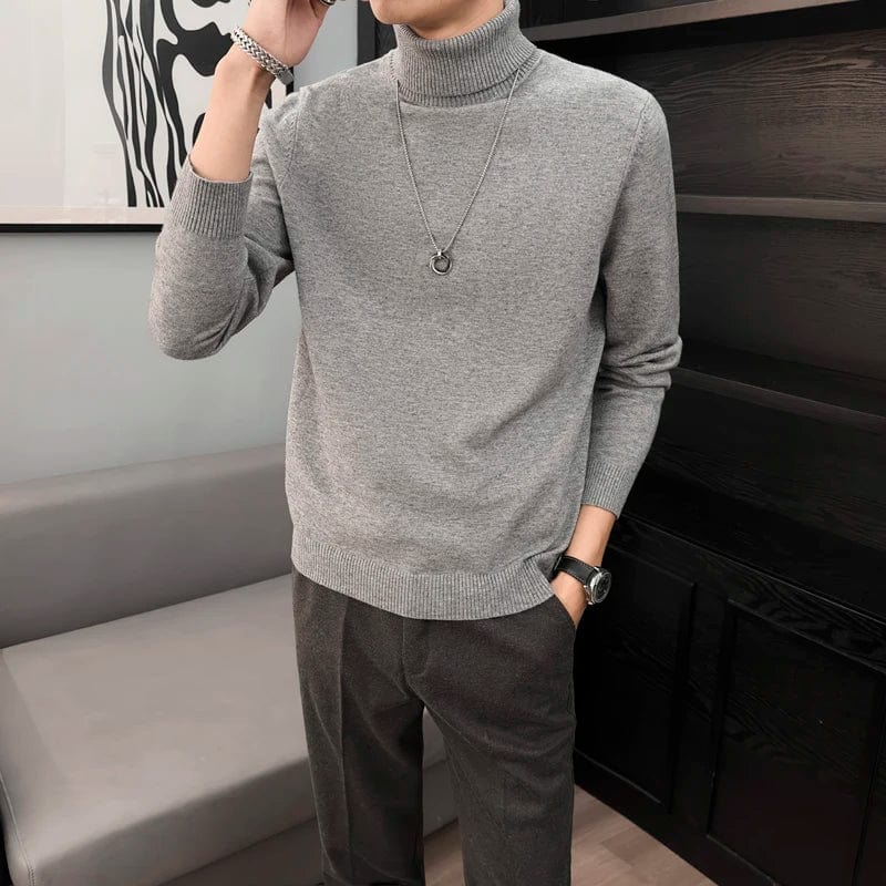 2024 Autumn Winter New Men's Turtleneck Sweater Tops Male Solid Color Knit Warm Jumpers Men Casual Bottom Pullover Top I760