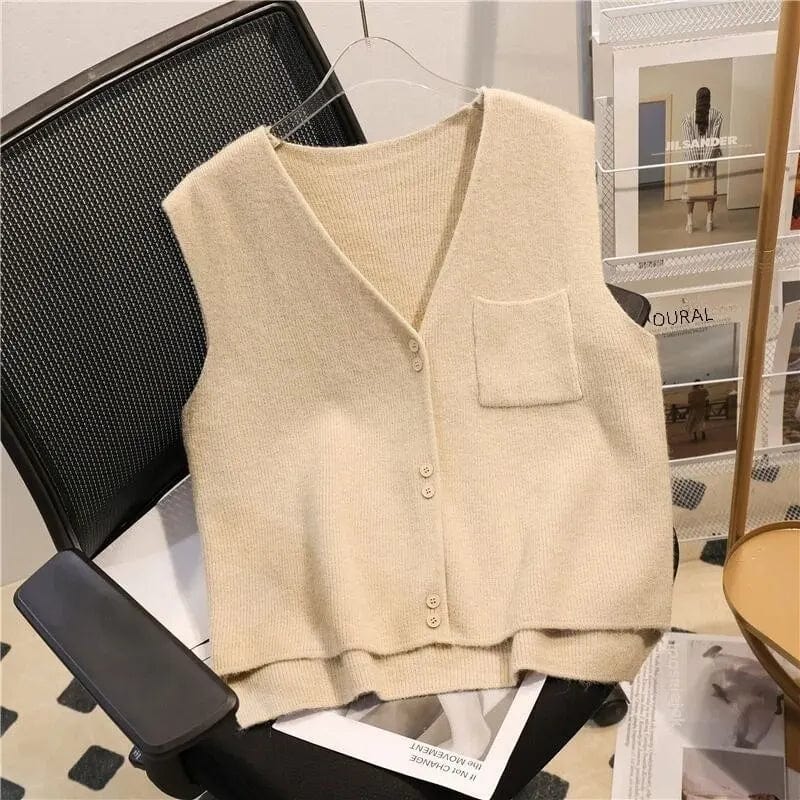 V-neck Knitted Fashionable Simple Short Backless Vest Women Wool Clothes Outdoor Matching Canyon Shoulder