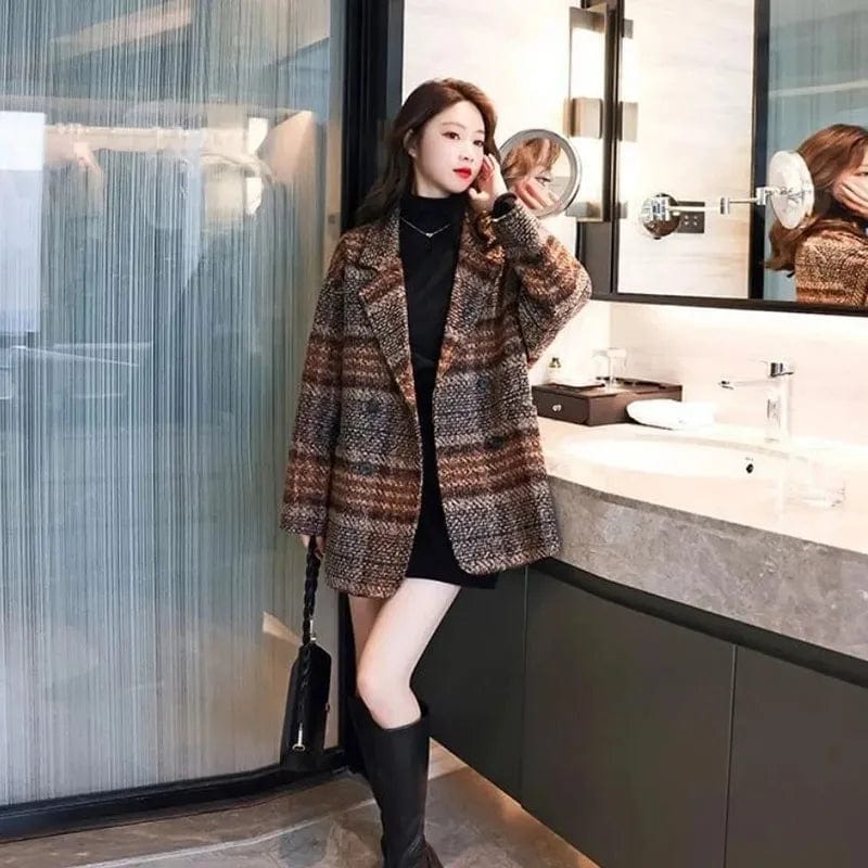 Woolen Women's Jacket 2022 Autumn Winter New Fashion Woolen Female Coat Mid Long Slim Warm Women Woolen Cloth Overcoat Tops E145