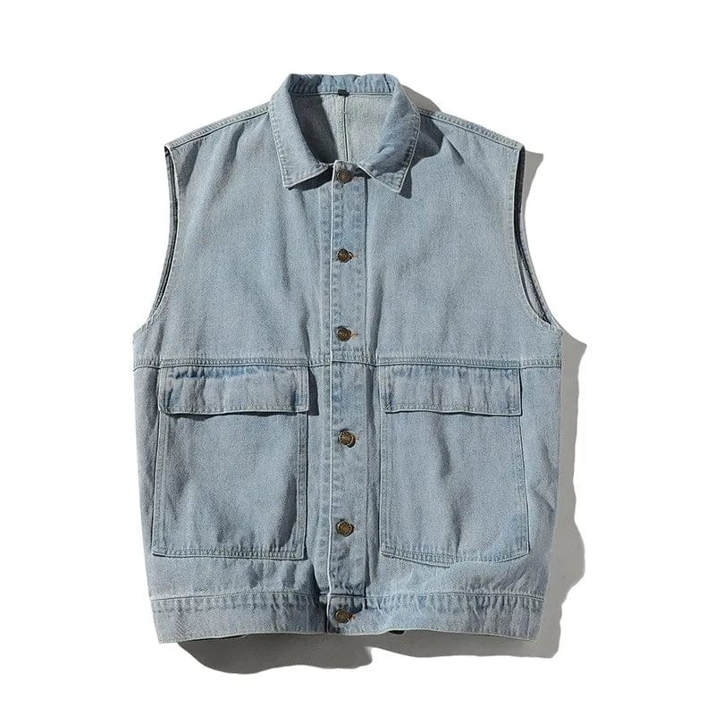 Cowboy Vest Men Fall Loose Tooling Waistcoat Sleeveless Vest Popular Logo Restoring Ancient Ways INS Joker Men Jacket