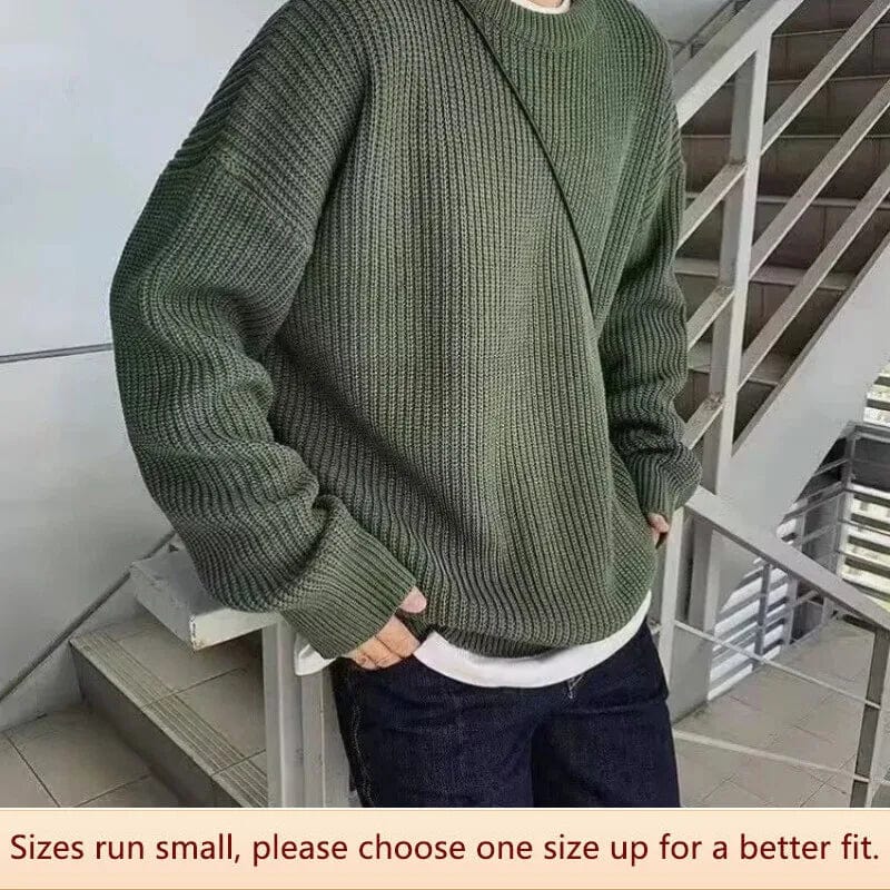 Loose Knitted Sweater Men Round Neck Autumn Winter Lazy Style Versatile Sweater Casual Young Men