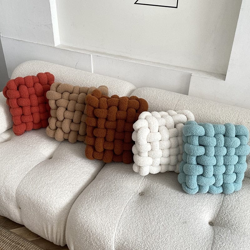 Plush Square Hand Woven Knot Pillow