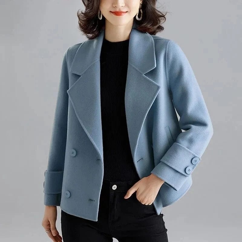 New Double-Sided Wool Coat Women's Short High-End Casual Tweed Suit Jacket Blend Wool Coat Black Double Breasted Blazer Female
