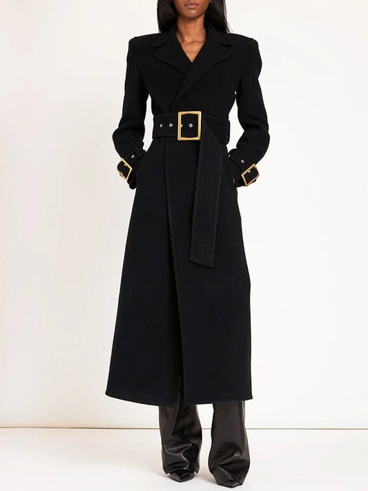 HIGH QUALITY Newest 2024 Fall Winter Fashion Designer Overcoat Women's Slim Fitting Belted Wool Blends Long Coat