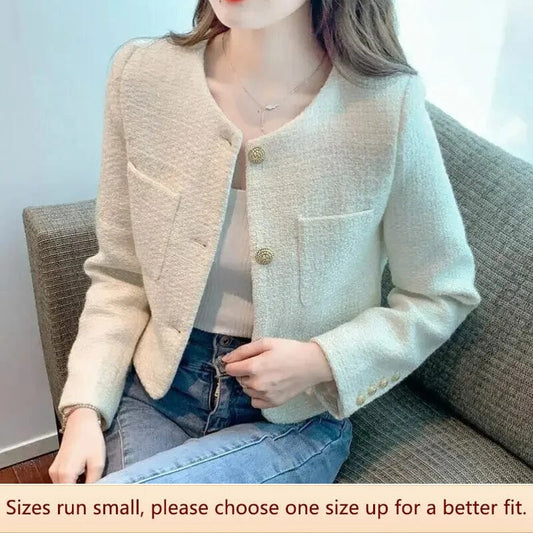 Elegant Tweed Style Women's Jacket Spring/autumn 2023 New Petite Size Thin Cropped Top
