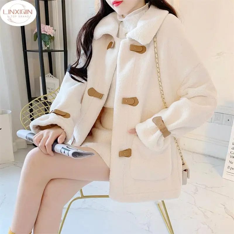 LINXIQIN Ropa Mujer Korean Fashion Sheep Wool Coat All-Match Women's Winter Coat 2024 Soft Warm Jacket Sheepskin Coat For Women