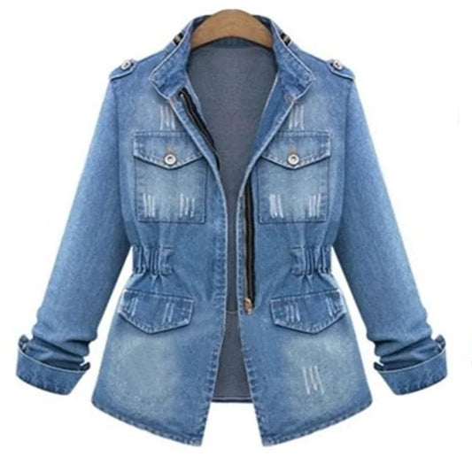 2024 Women's Summer Urban Style Casual Denim Jacket Stand Collar Slim Jacket